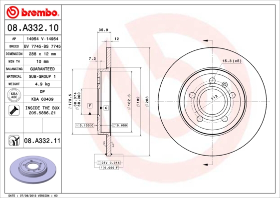 ДИСК ТОРМОЗНОЙ ЗАДНИЙ (AUDI A4 05-08&nbsp; SEAT EXEO 09-14)
