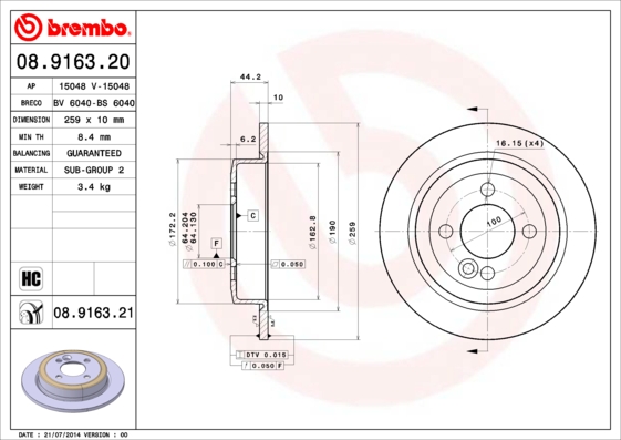 ДИСК ТОРМОЗНОЙ (MINI COOPER ARKA R-50-R52-R53) UV ПОКРЫТИЕ