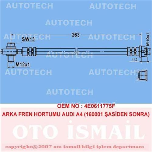 ШЛАНГ ТОРМОЗНОЙ ЗАДНИЙ  AUDI A4 (ПОСЛЕ ШАССИ)