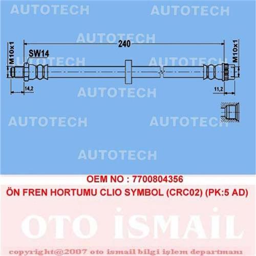 ШЛАНГ ТОРМОЗНОЙ ПЕРЕДНИЙ  CLIO SYMBOL (CRC02) (PK:5 ШТ)