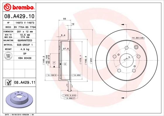 ДИСК ТОРМОЗНОЙ ЗАДНИЙ-(281-5) UV ПОКРЫТИЕ (TOYOTA RAV4 06>11 RAV4 13 =>)