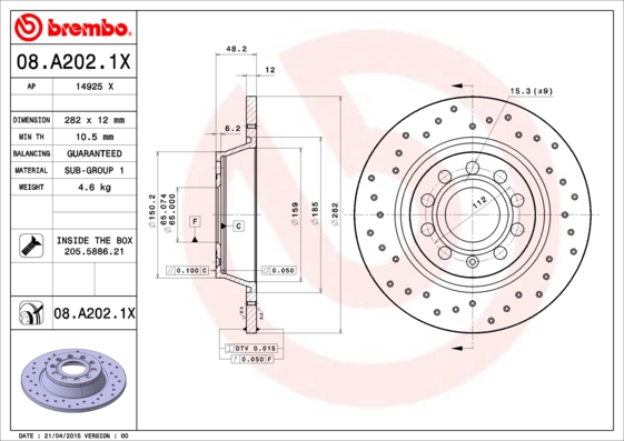 ДИСК ТОРМОЗНОЙ ЗАДНИЙ -282?12 5?112 (VW GOLF 04-14 PASSAT 06-15 SEAT LEON 06-13 SKODA OCTAVIA 04-13) Xtra