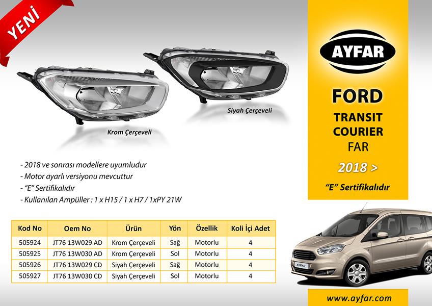 ФАРА ПРАВАЯ ЧЕРНЫЙ ОТРАЖАТЕЛЬ FORD TRANSIT COURIER 18=>