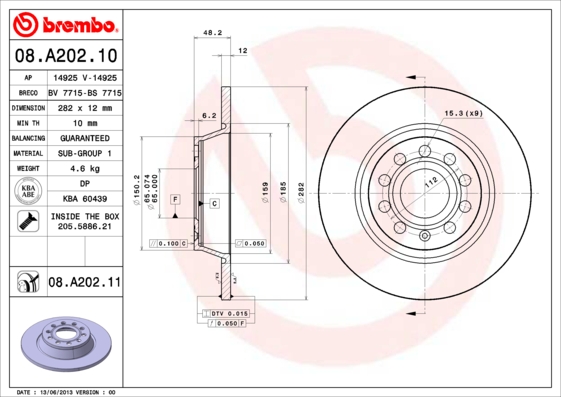 ДИСК ТОРМОЗНОЙ ЗАДНИЙ (VW GOLF 04-14 PASSAT 06-15 SEAT LEON 06-13 SKODA OCTAVIA 04-13) 282?12 5?112