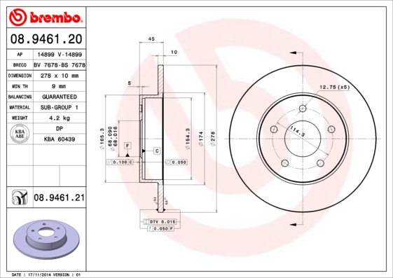 ДИСК ТОРМОЗНОЙ ЗАДНИЙ-(278-5)-(NISSAN PRIMERA-P12 03>10)