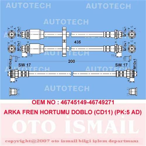 ШЛАНГ ТОРМОЗНОЙ ЗАДНИЙ  DOBLO (CD11) (PK:5 ШТ)