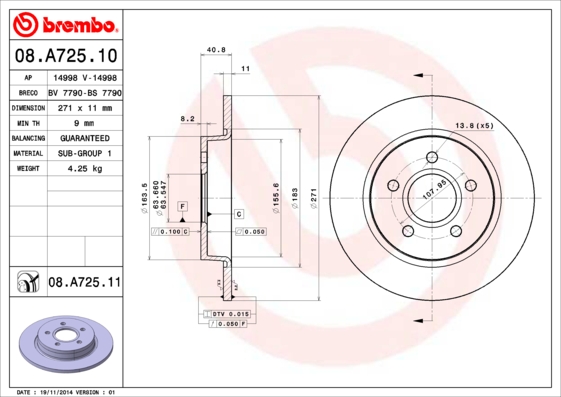 ДИСК ТОРМОЗНОЙ ЗАДНИЙ DOLU (271MM)UV ПОКРЫТИЕ (FORD FOCUS 2010-)