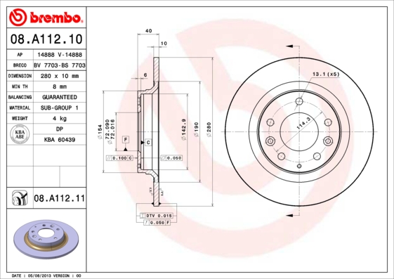 ДИСК ТОРМОЗНОЙ ЗАДНИЙ 280-5 UV ПОКРЫТИЕ (MAZDA 6 03 - 08)