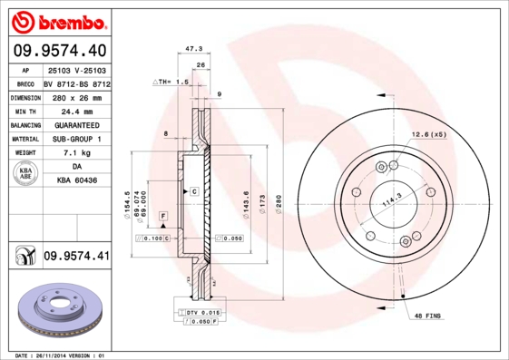 ДИСК ТОРМОЗНОЙ ПЕРЕДНИЙ ВЕНТИЛИРУЕМЫЙ 280-5 (HYUNDAI I30 TUCSON KIA CERATO CEED 07 - 12)
