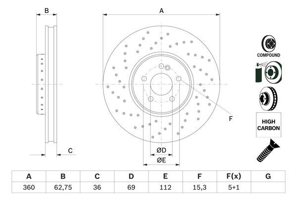 ДИСК ТОРМОЗНОЙ ПЕРЕДНИЙ MERCEDES W205 W213 C257 C238 X253 C253