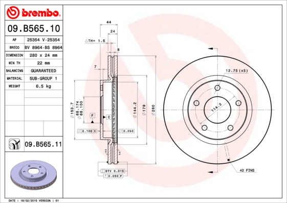 ДИСК ТОРМОЗНОЙ ПЕРЕДНИЙ ВЕНТИЛИРУЕМЫЙ-(280-5)-(JUKE 2011>>1.5DCI-1.6)