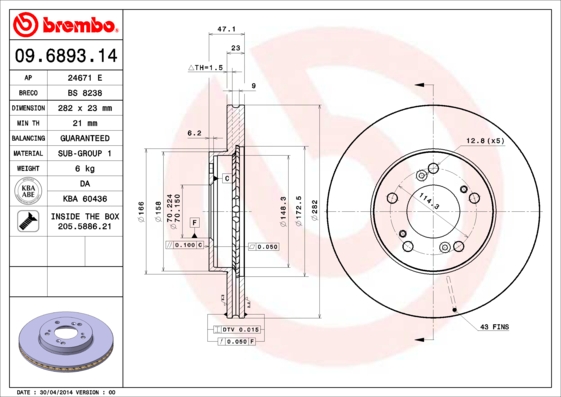ДИСК ТОРМОЗНОЙ ПЕРЕДНИЙ ВЕНТИЛИРУЕМЫЙ 282-5 (HONDA CR-V H-RV 97 - 02)