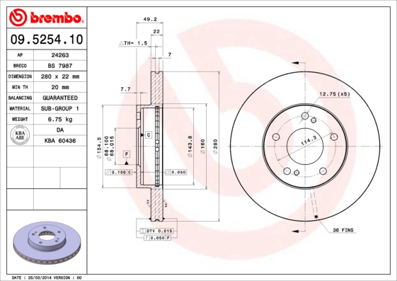 ДИСК ТОРМОЗНОЙ ПЕРЕДНИЙ ВЕНТИЛИРУЕМЫЙ 280-5 (NISSAN MAXIMA 95 - 00)