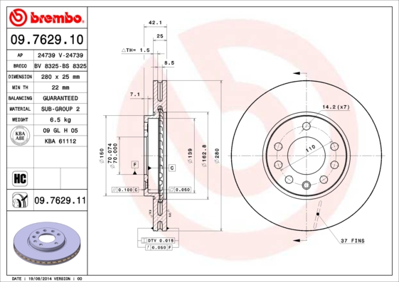 ДИСК ТОРМОЗНОЙ ПЕРЕДНИЙ ВЕНТИЛИРУЕМЫЙ 5 BIJON 280MM (OPEL ASTRA G 1.8 16V-2.0 16V 99-05ASTRA H MERIVA 1.3CDTI-