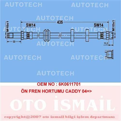 ШЛАНГ ТОРМОЗНОЙ ПЕРЕДНИЙ  CADDY II 1.4-1.4 16V (95-04) GOLF II 1.6 (95-97) 1.9 SDI-1.9 TDI (95-04)