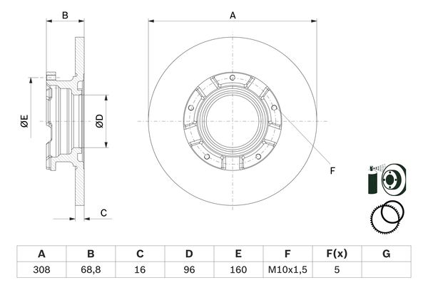ДИСК ТОРМОЗНОЙ ЗАДНИЙ TRANSIT CUSTOM V362 12> ( ABS&39;LI) O. CEKER CAP (308?16)