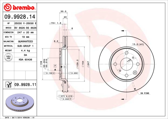 ДИСК ТОРМОЗНОЙ ПЕРЕДНИЙ ВЕНТИЛИРУЕМЫЙ 247-4-(PEUGEOT 107 1.0-1.4 HDI 2005>)