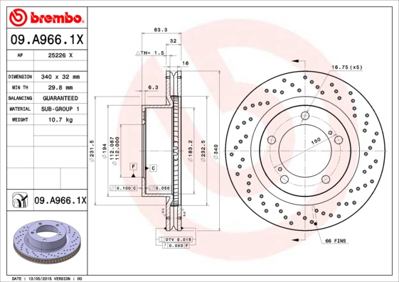ДИСК ТОРМОЗНОЙ ПЕРЕДНИЙ ВЕНТИЛИРУЕМЫЙ (340-5)(TOYOTA LANDCRUSIER 2008>>) Xtra